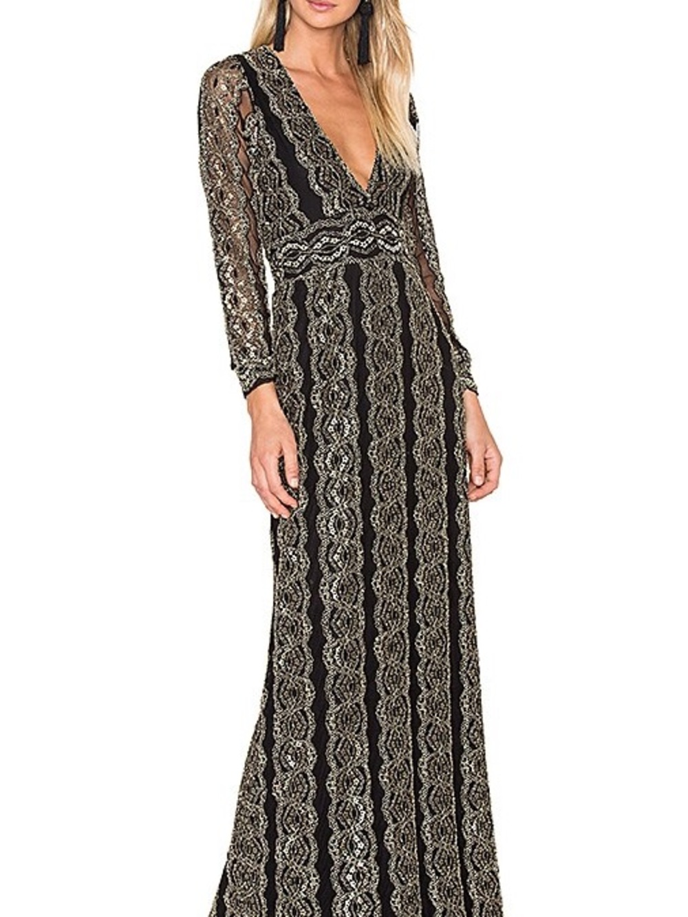 Nightcap Clothing Moroccan Lace Maxi Gown - Black & Gold Metallic